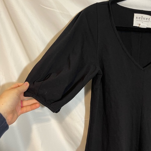 Anthropologie Black Velvet V-Neck Blouse - Picture 2 of 6